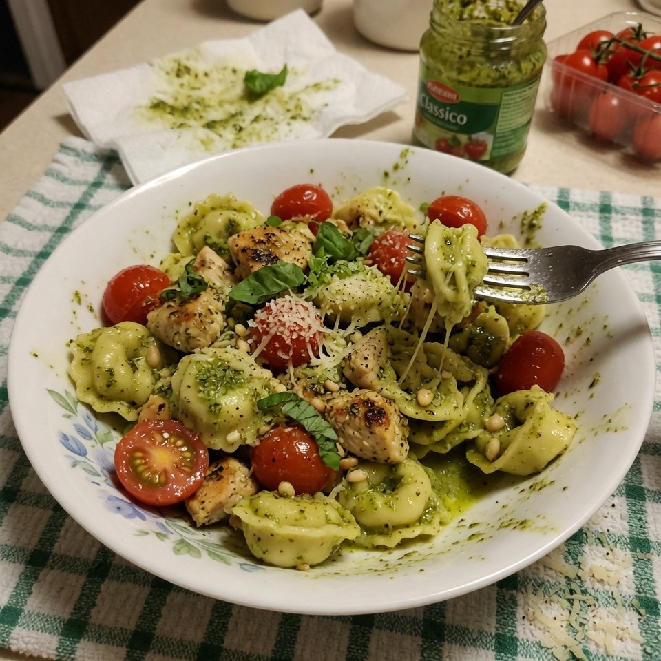 fresh ingredients for Pesto Chicken Tortellini With Cherry Tomatoes