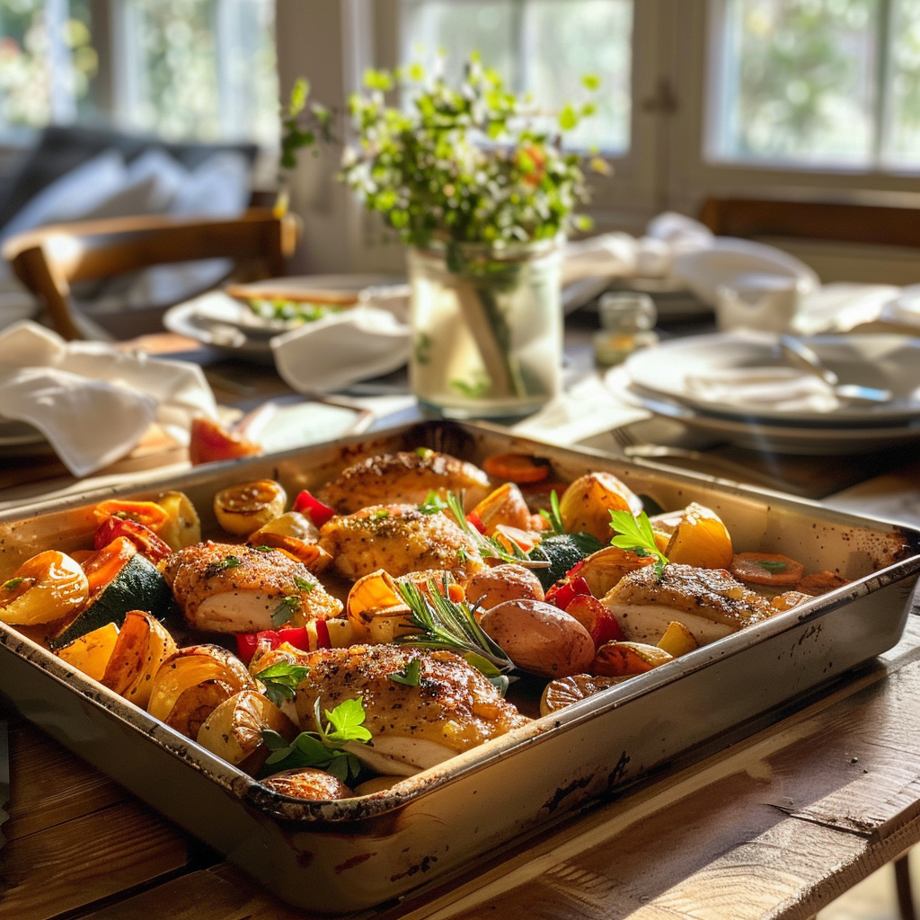 how to make Sheet Pan Honey Mustard Chicken And Veggies For A Quick Family Dinner step by step