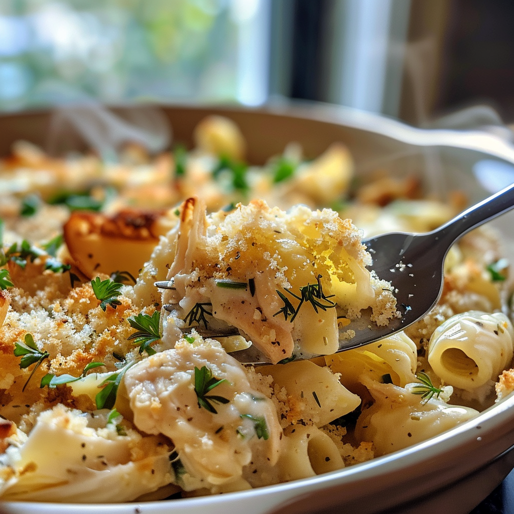 fresh ingredients for Speedy Creamy Lemon Dill Chicken And Artichoke Pasta Bake With Toasted Panko