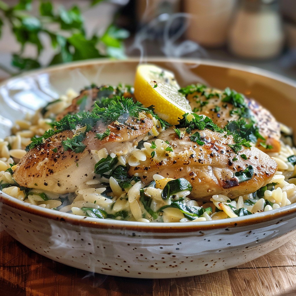 how to make Speedy Creamy Lemon Garlic Chicken & Spinach Orzo Skillet For Busy Weeknights step by step