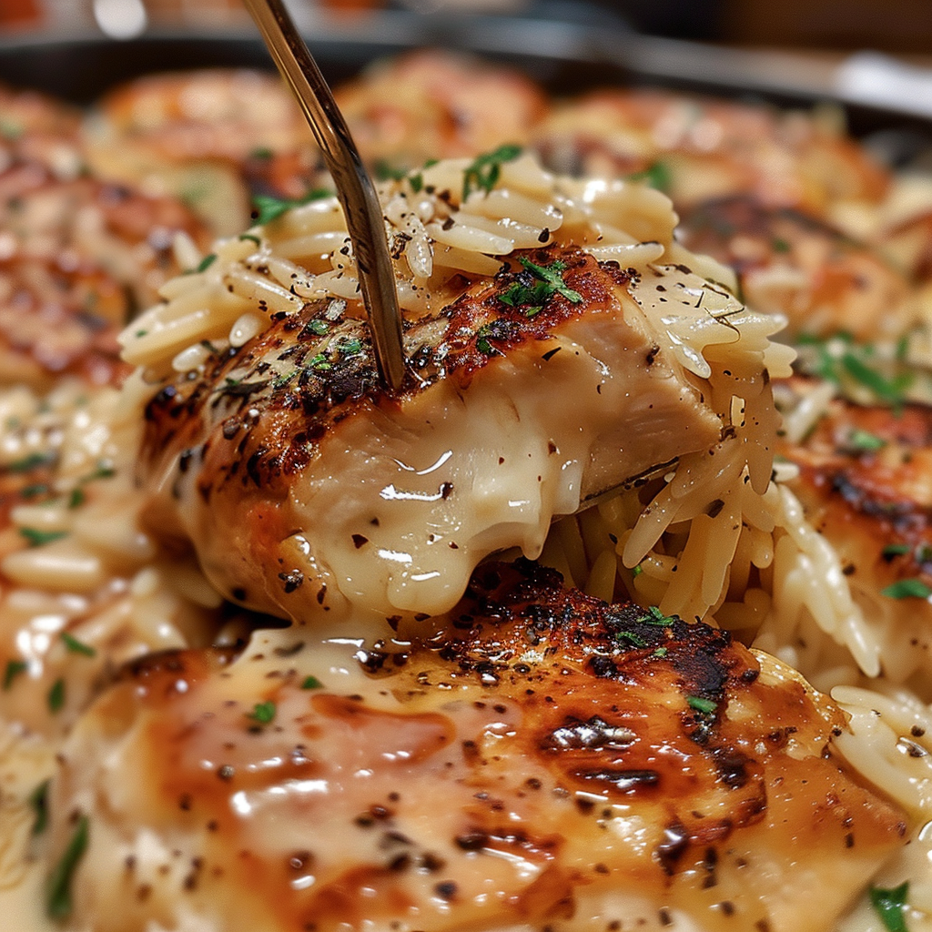 fresh ingredients for Speedy Creamy Lemon Garlic Chicken & Spinach Orzo Skillet For Busy Weeknights