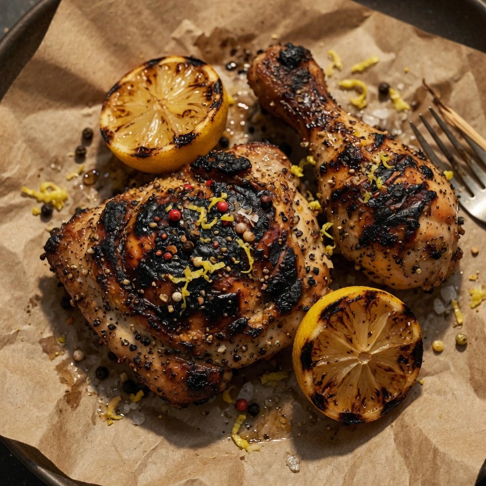 fresh ingredients for Charred Grilled Peppercorn Lemon Chicken