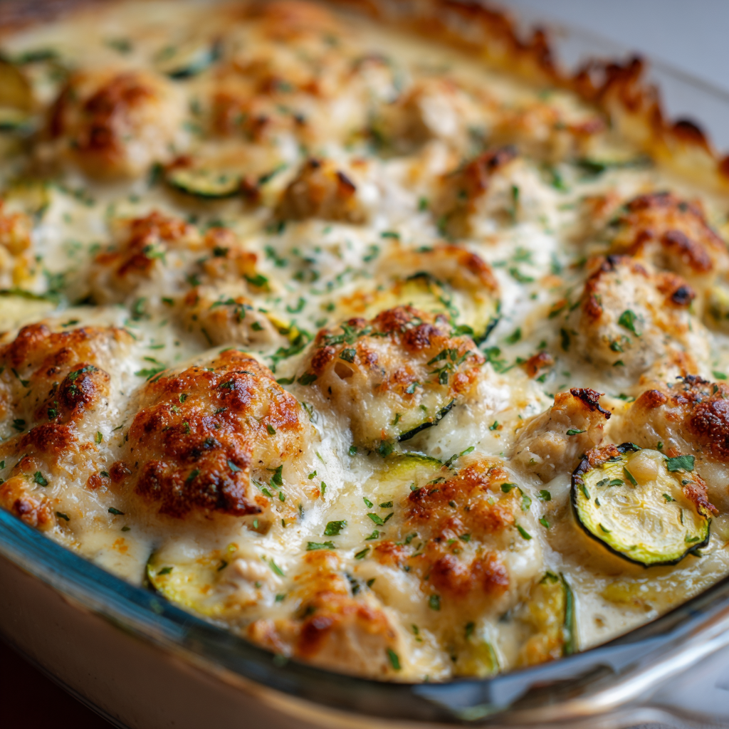 how to make Chicken And Summer Squash Casserole Baked In A Rich Cheesy Sauce step by step