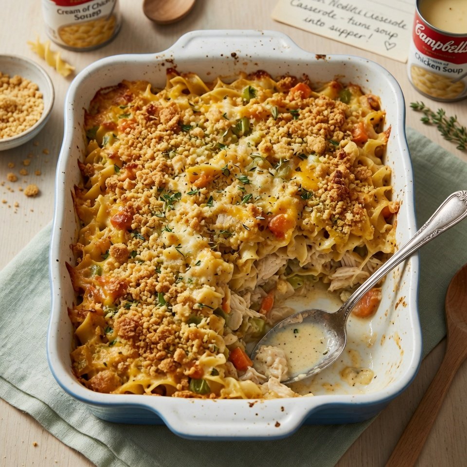 fresh ingredients for Comforting Chicken Noodle Casserole That Transforms Soup Into A Hearty Bake