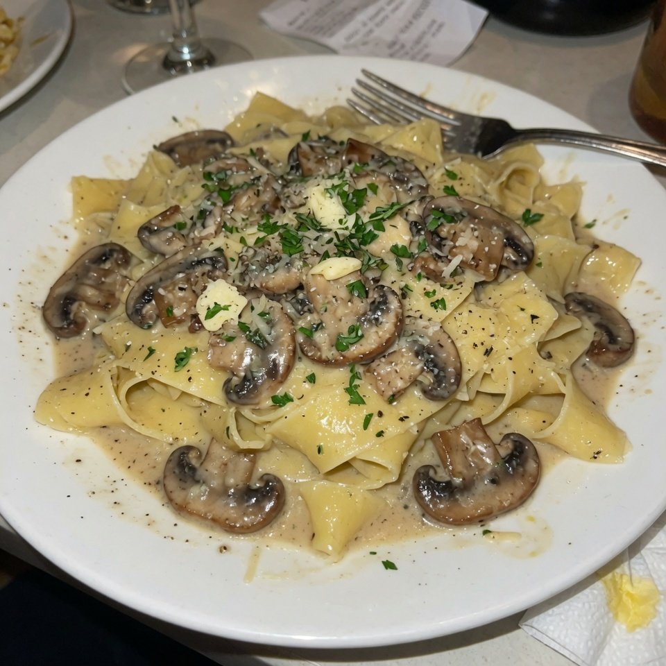 fresh ingredients for Creamy Mushroom Papardelle (White Wine Sauce)