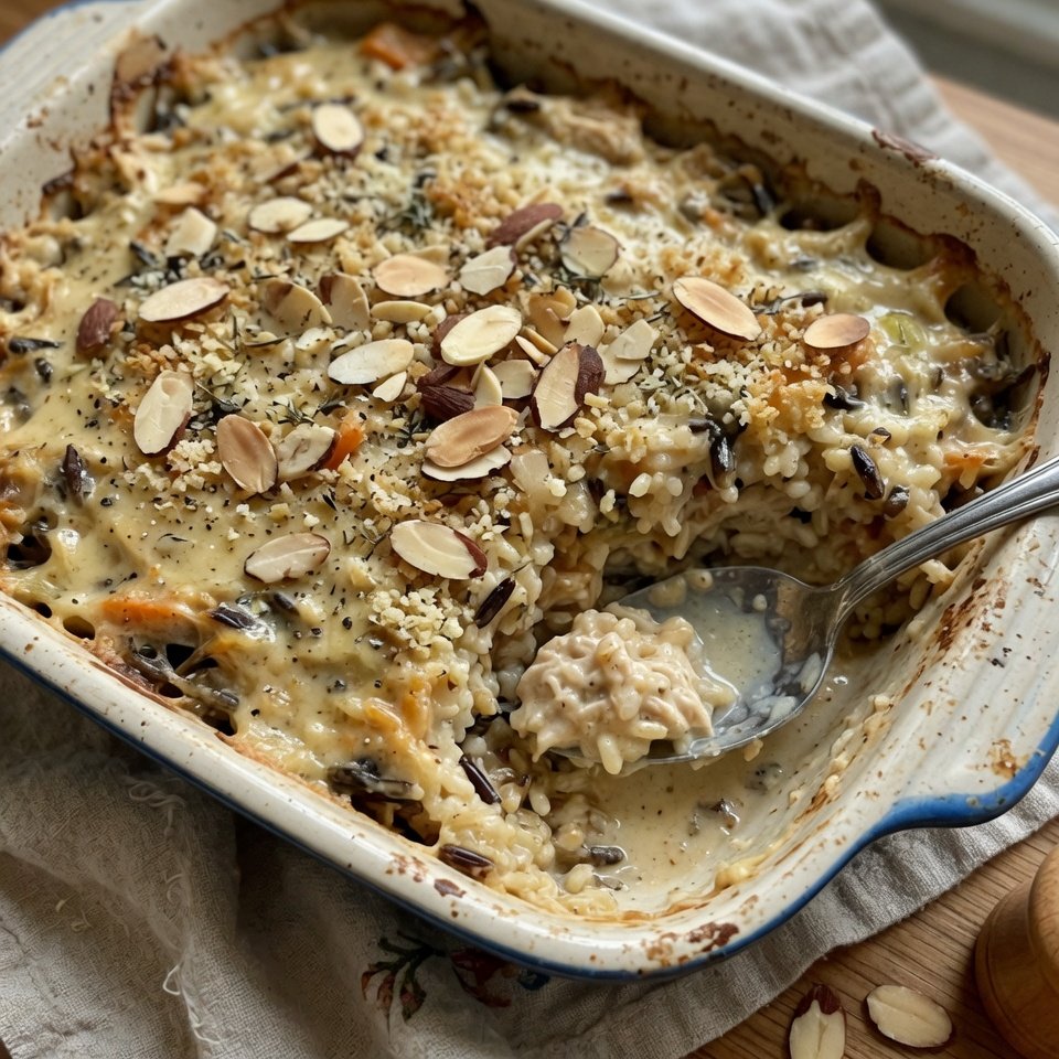 fresh ingredients for Creamy Wild Rice & Chicken Casserole (With Almonds)