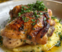 Lemon Herb Roasted Chicken Thighs with Creamy Polenta