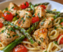 One-Pot Creamy Lemon Garlic Chicken Pasta with Asparagus