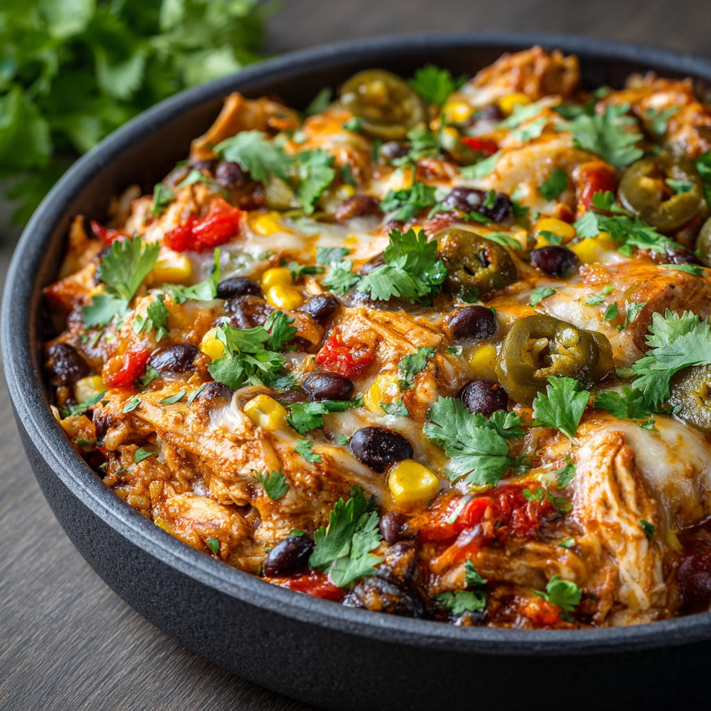 how to make Southwestern Chicken And Black Bean Casserole Bubbling With Monterey Jack Cheese step by step