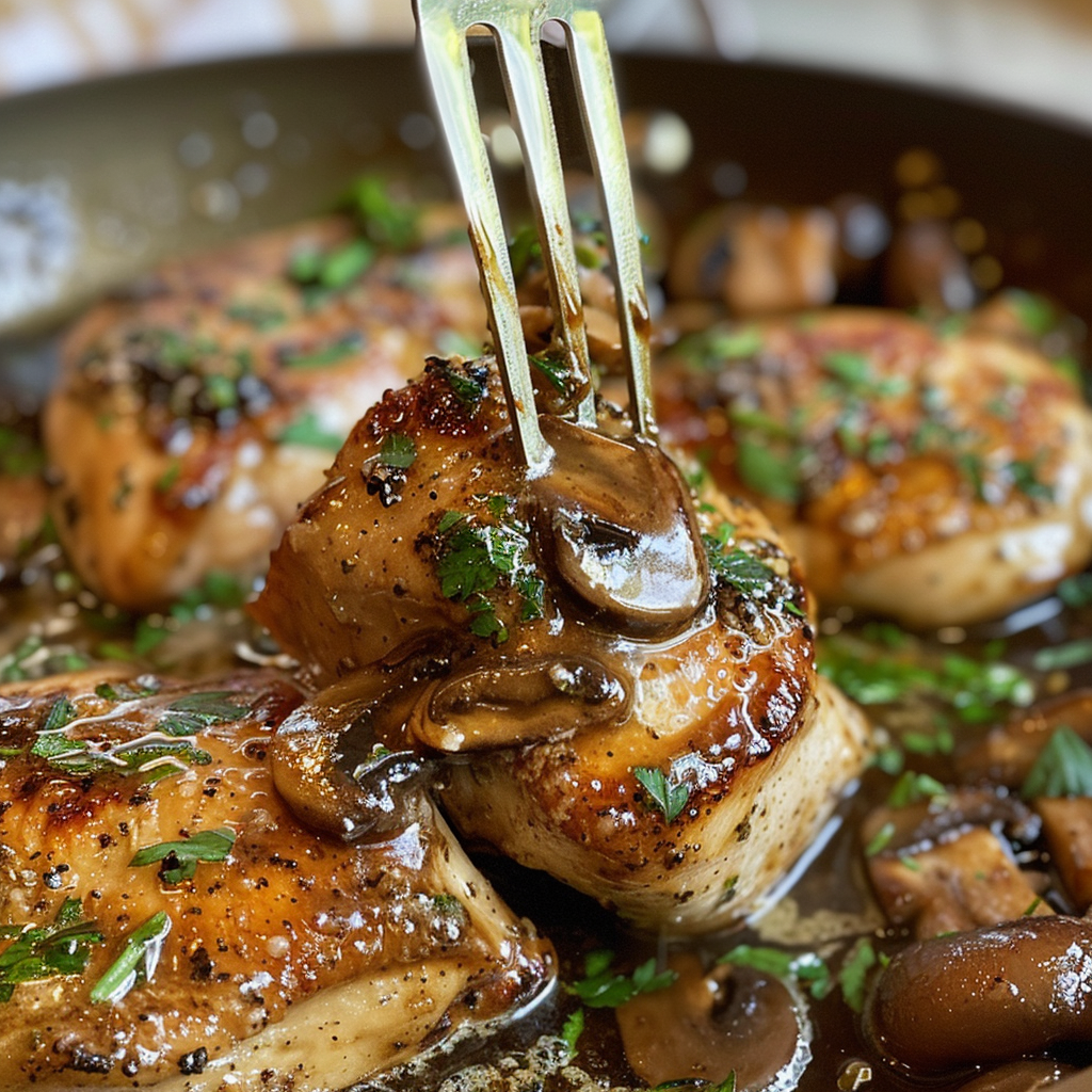 fresh ingredients for Speedy Weeknight Creamy Balsamic Chicken And Mushroom Skillet With Fresh Herbs